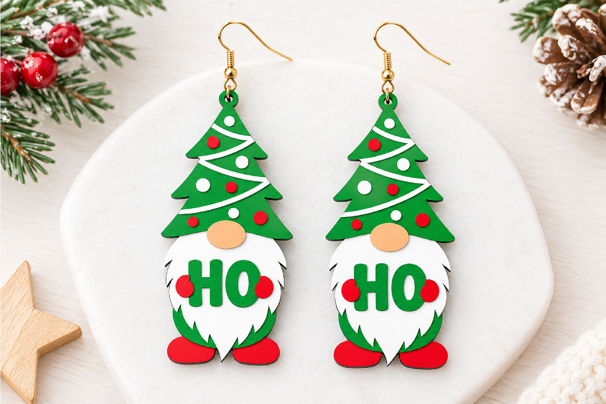 Christmas Gnome Earrings Laser Cut, a Seasonal Illustration by Canvas Craft (Photo 4 of 4)
