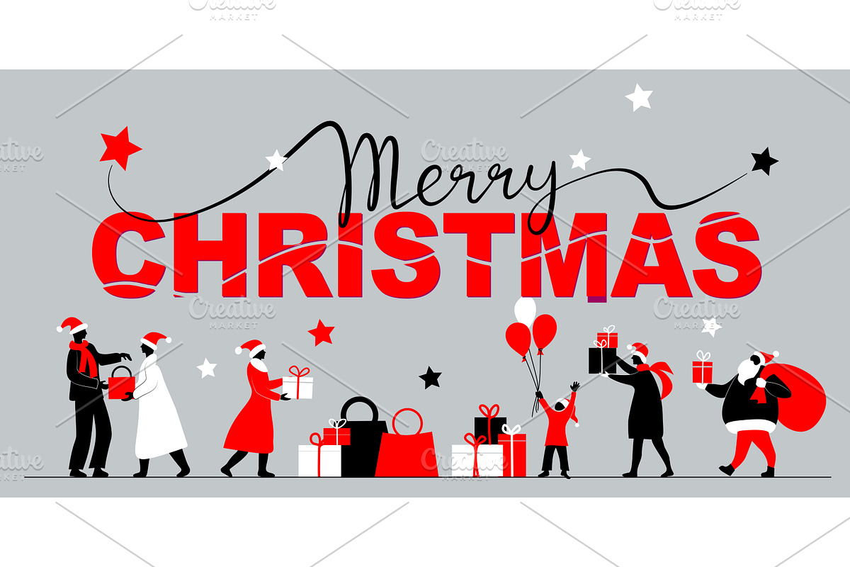 Merry Christmas card on light gray, an Object Illustration by Valenty