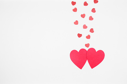 Funny red hearts fall in love featuring st, background, and border, a Holiday Photo by Kate Molchanova