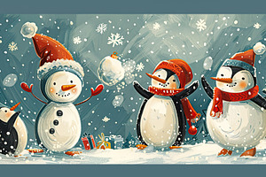 Christmas card with cartoonish snowm, a Photo by LOGOCREATIVE