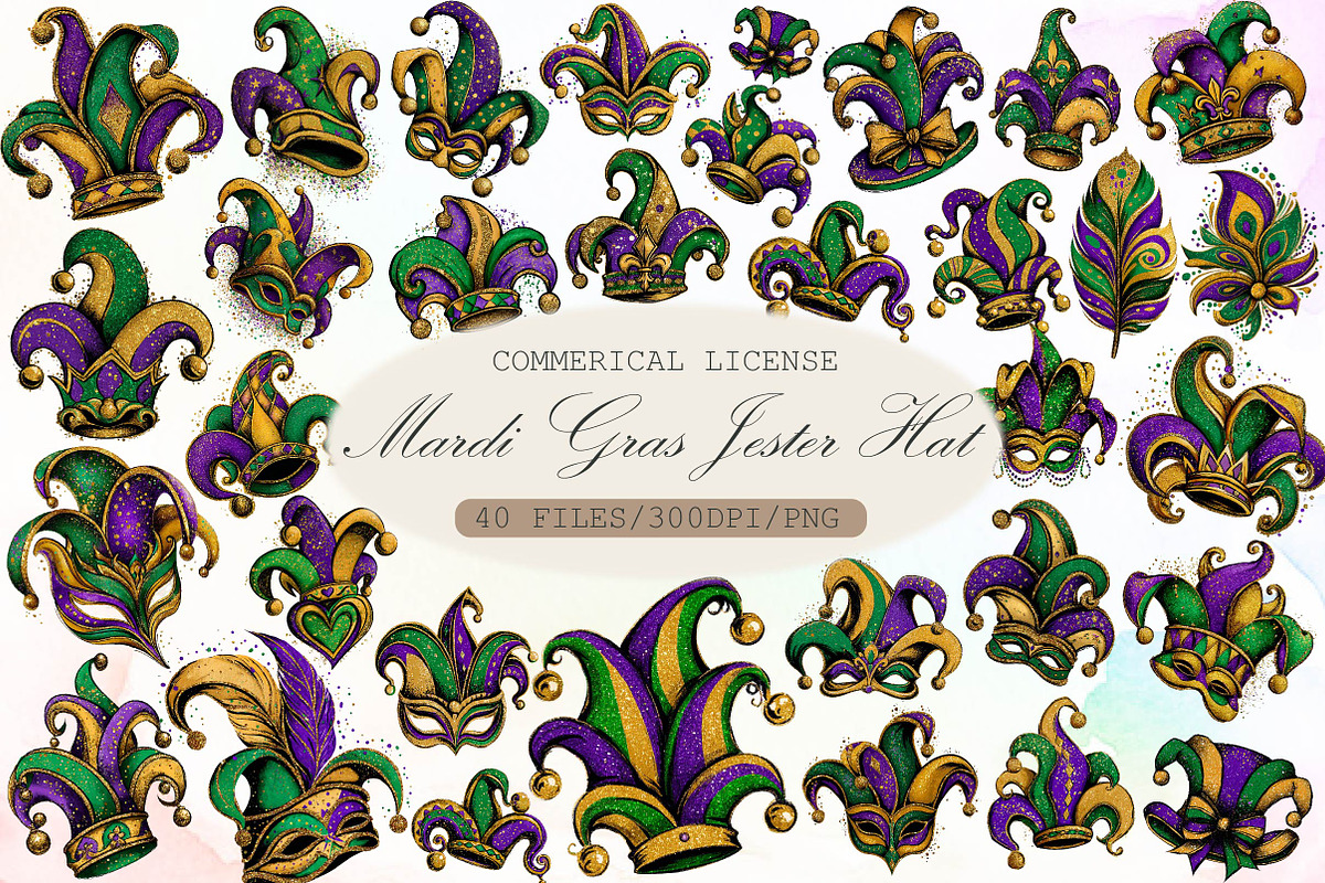 Watercolor Mardi Gras Jester Hat Cli, an Illustration by Sublimation Artist (Photo 1 of 6)