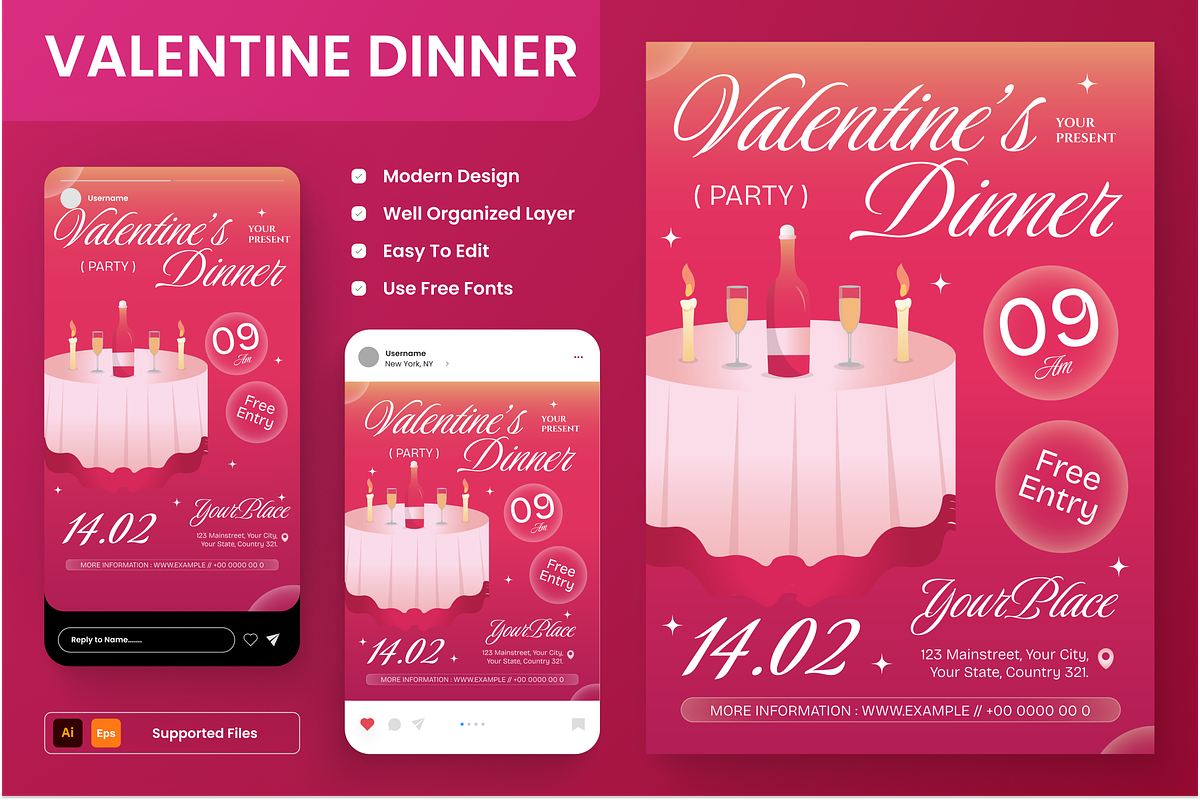 Valentine Dinner Flyer, a Flyer Template by Annora Studio (Photo 6 of 6)