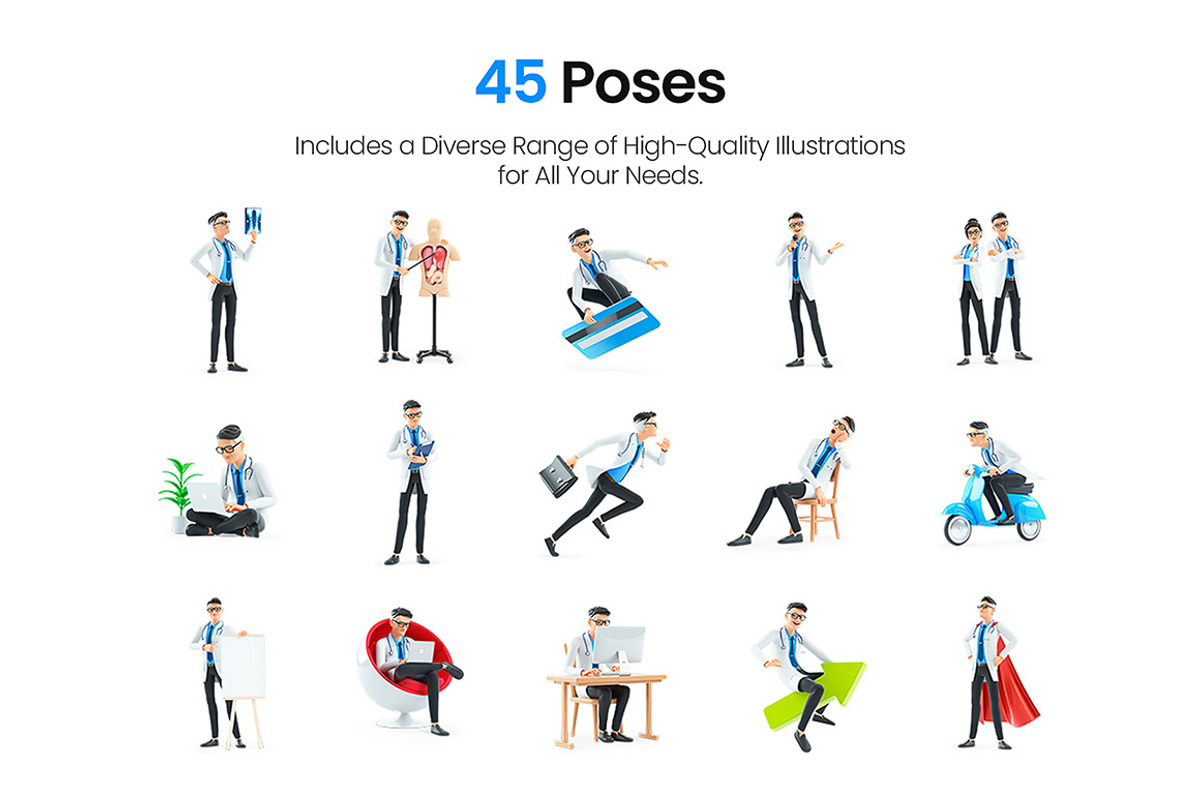 Cartoon Doctor – Set of 45 Poses, a Person Illustration by 3DMask (Photo 3 of 6)