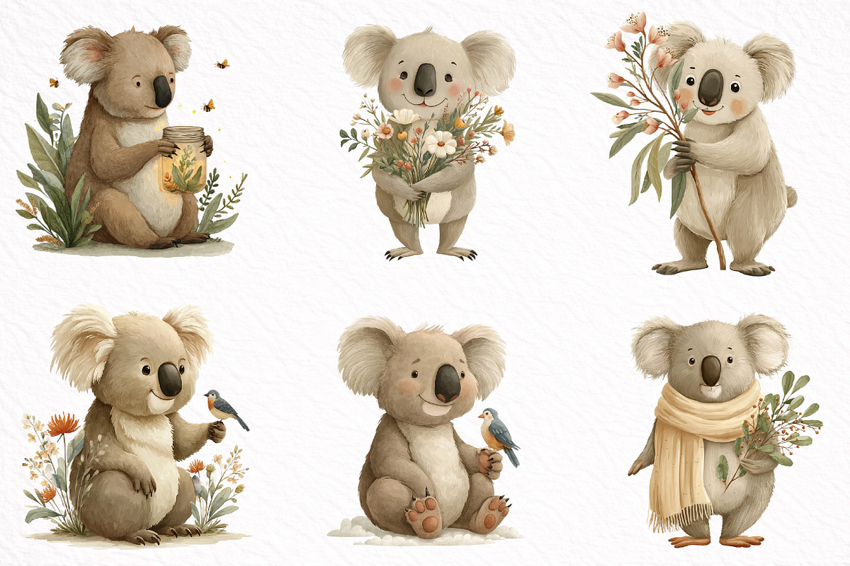 Whimsical Spring Koala Clipart, an Illustration by DreamArtGraphic (Photo 6 of 8)
