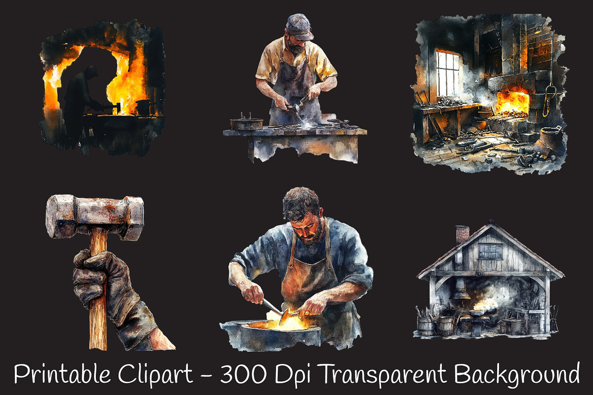 Blacksmith Watercolor Cliparts, an Illustration by RobertsArt (Photo 5 of 7)