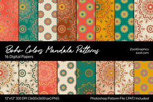 Boho Colors Mandala Digital Papers, a Pattern Graphic by ZoollGraphics