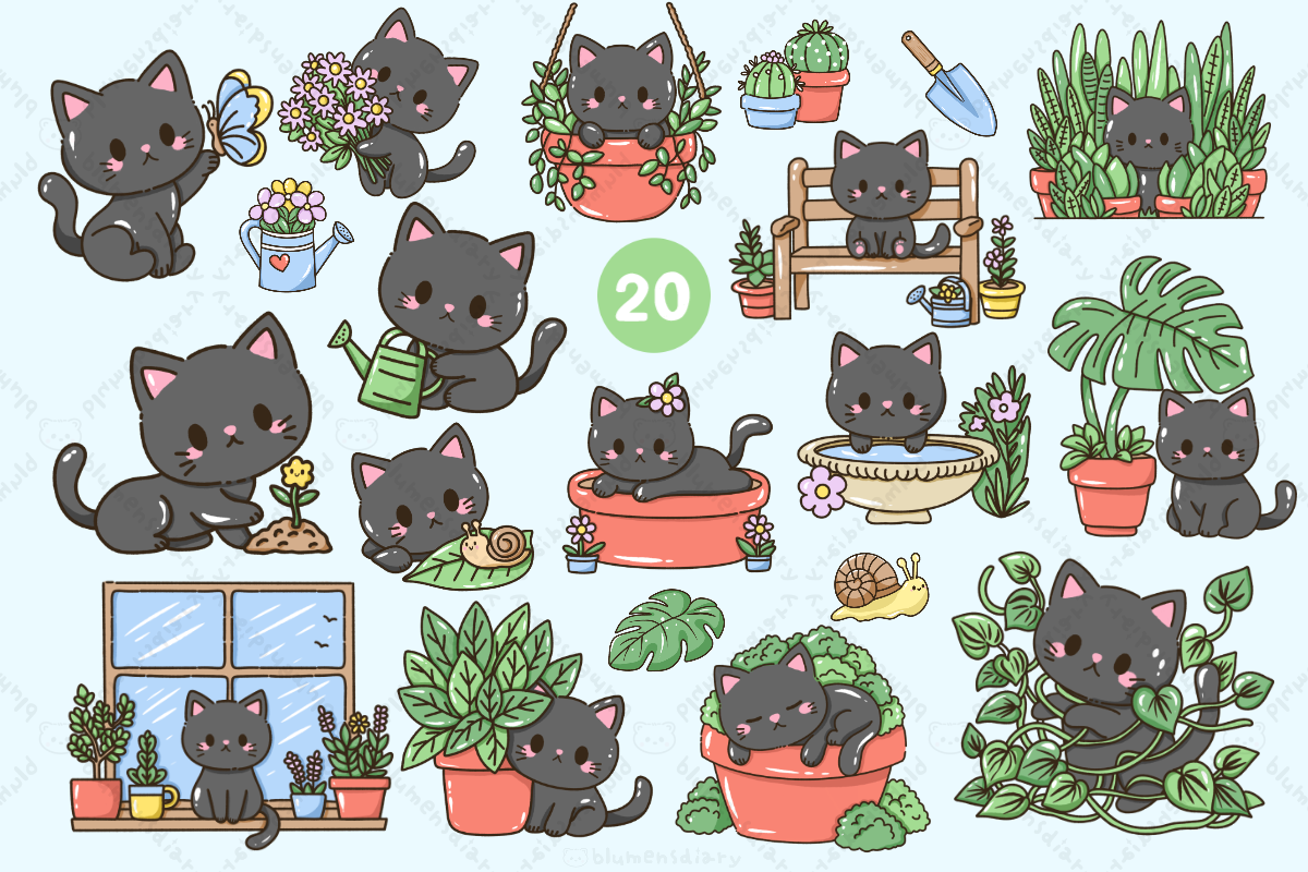 Cute Black Cat Clipart PNG Bundle, an Animal Illustration by Blumensdiary (Photo 4 of 11)