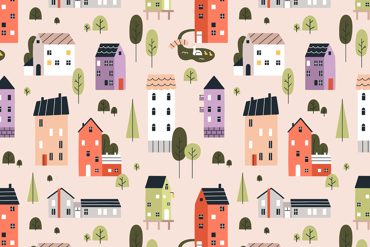 Scandinavian houses seamless pattern, a Pattern Graphic by Good Studio (Photo 2 of 11)