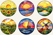 Stained Glass Summer Sunset Clipart, an Illustration by OK Design (Thumbnail 4 of 5)