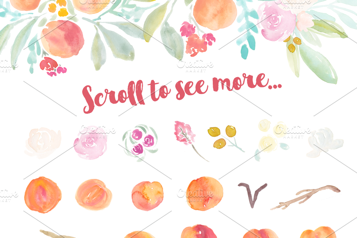 Watercolor Peaches Bundle, an Illustration by Emerald & Ivy Studios (Photo 2 of 4)