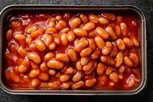 baked beans in baking tray AI generated, a Photo by WorldOfPhotos