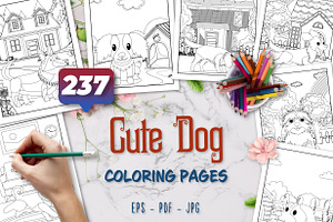 237 Cute Dog Coloring Pages Vector, an Animal Illustration by Blue Digital Studio