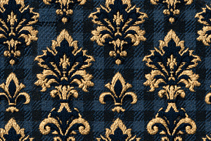 Seamless pattern ornate gold and navy blue damask embroidery cre, a Pattern Graphic by Studio ANNA