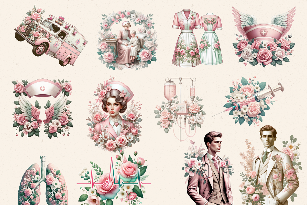 VINTAGE BLUSH PINK MEDICAL CLIPART, an Object Illustration by Daring Digies (Photo 3 of 8)