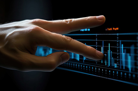 Finger touching data graph chart dis, a Photo by SaroStock