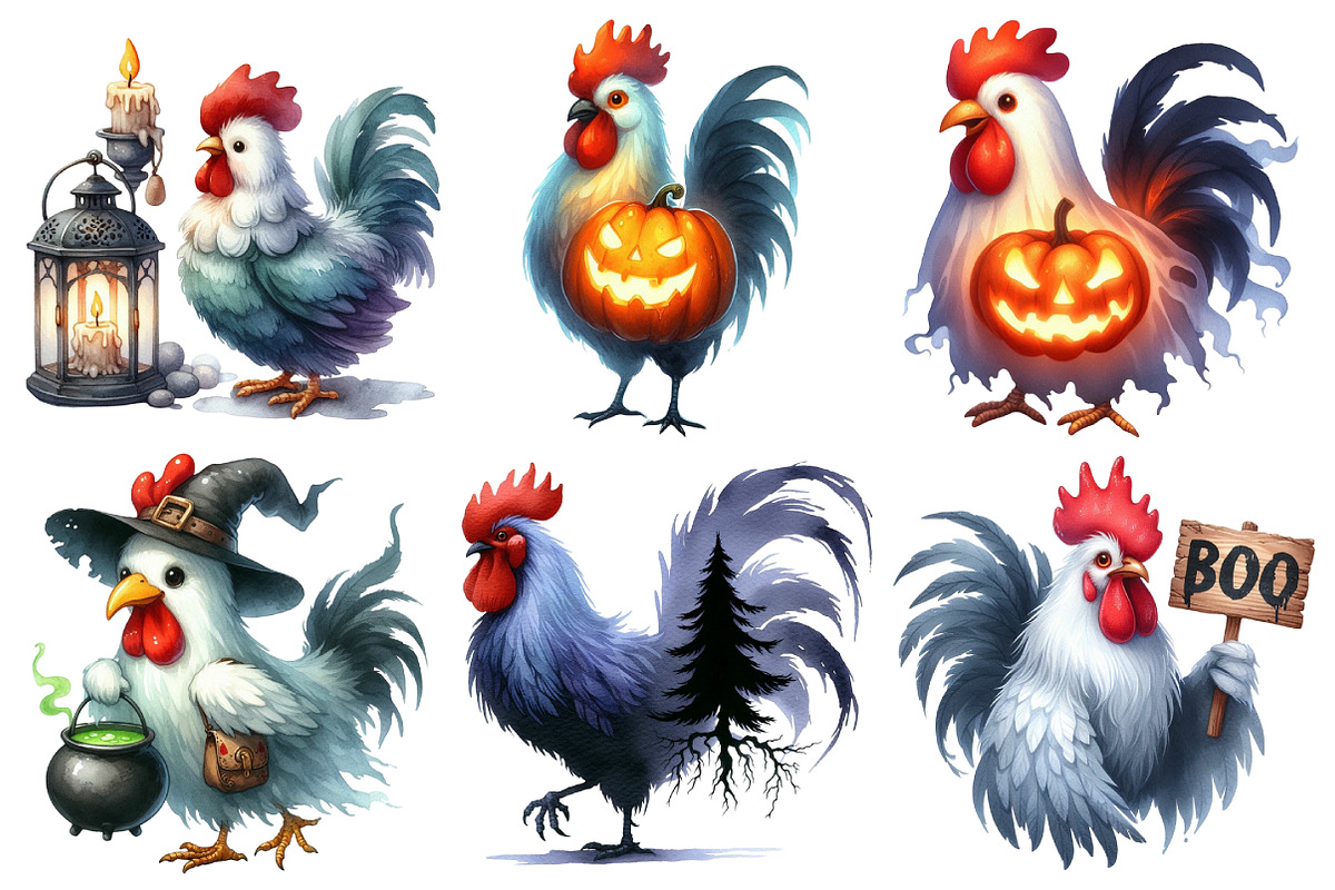 Halloween Rooster Ghost Clipart, an Illustration by Pixels.Craft (Photo 2 of 7)