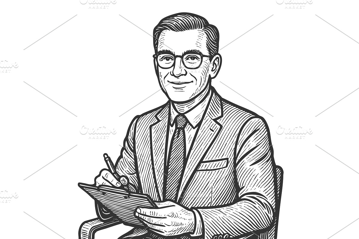 psychologist man holding clipboard, a Healthcare Illustration by AlexArt