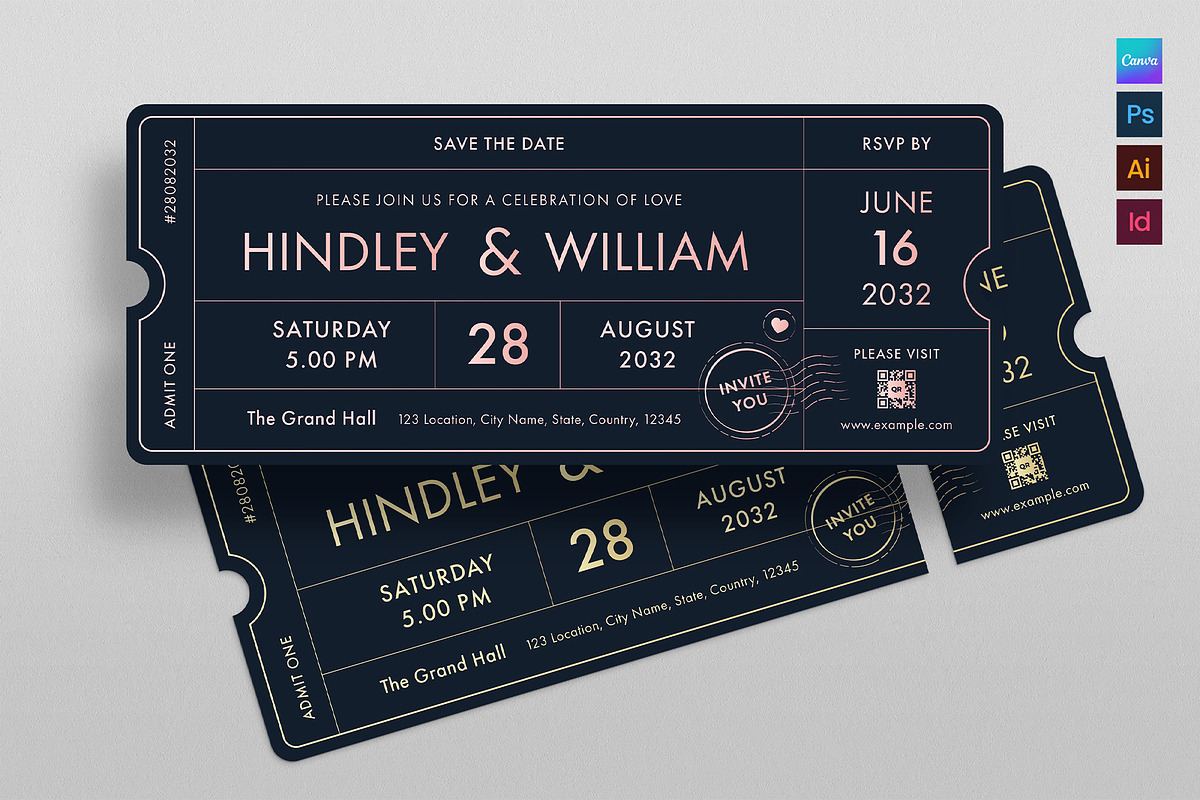 Wedding Ticket Invitation Template, an Invitation Template by BrandPacks (Photo 1 of 4)