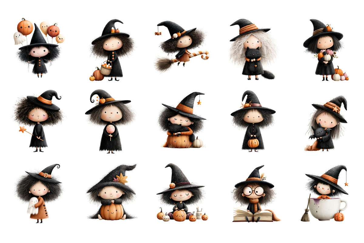 Halloween Witch PNG Clipart Bundle, a Seasonal Illustration by Nicolle's Colorful Art (Photo 2 of 5)