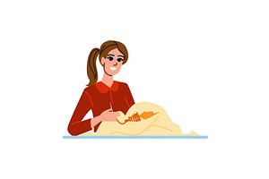 Seamstress embroidering fabric with, an Object Illustration by pikepicture