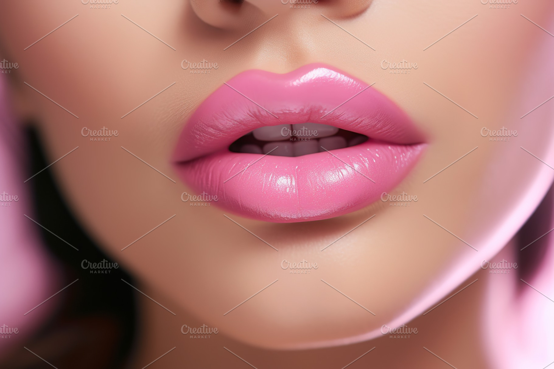 Young woman applying pink lipstick on lips, closeup, a Beauty & Fashion Photo by AlyaAnd