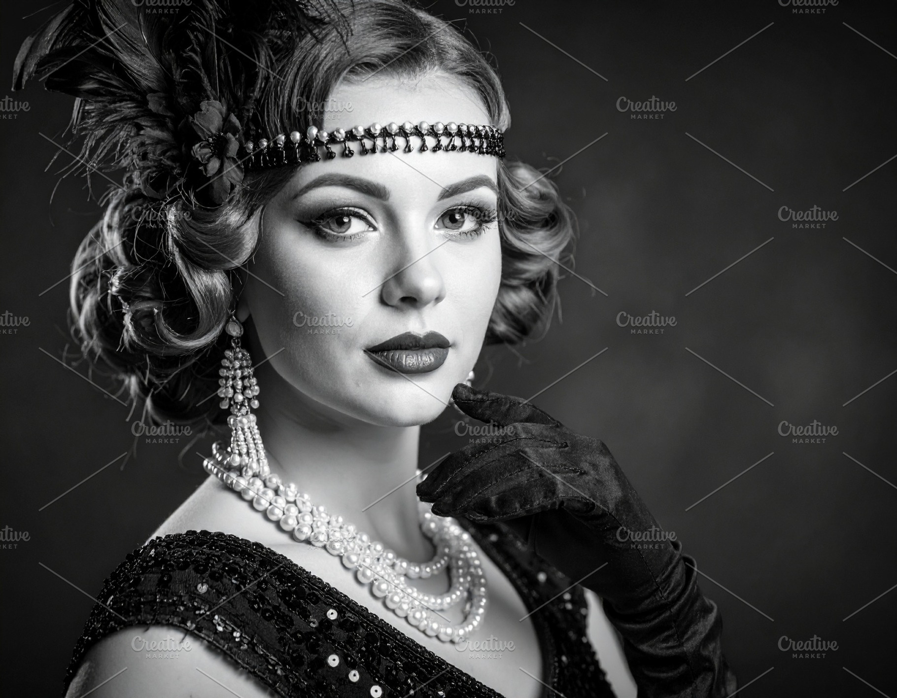 beautiful young 20s flapper woman in bw AI generated, a Photo by WorldOfPhotos