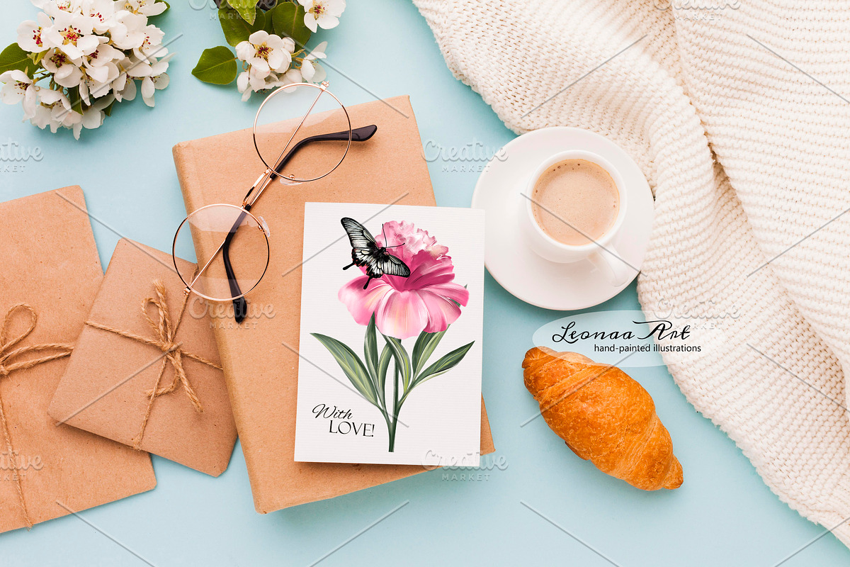 Peonies with Butterflies, an Illustration by Leonaa art (Photo 3 of 10)