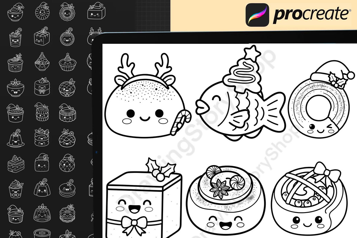 Christmas Kawaii Dessert Procreate, a Brush Add-On by DrawingStoryShop (Photo 4 of 6)