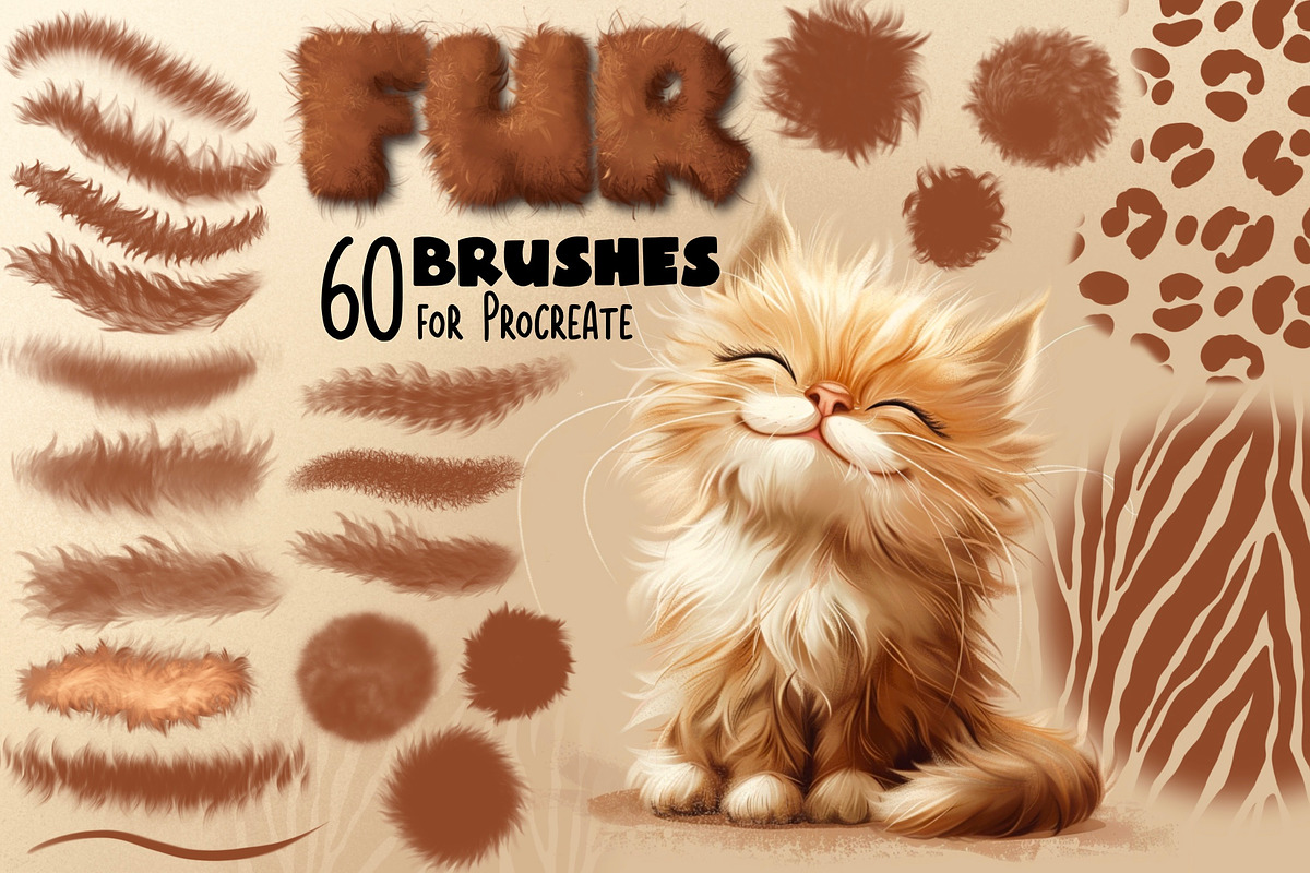 60 Fur Brush Set for Procreate, a Brush Add-On by Elenbushe (Photo 1 of 4)