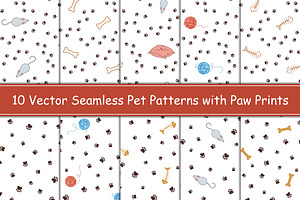Animal paw prints seamless patterns