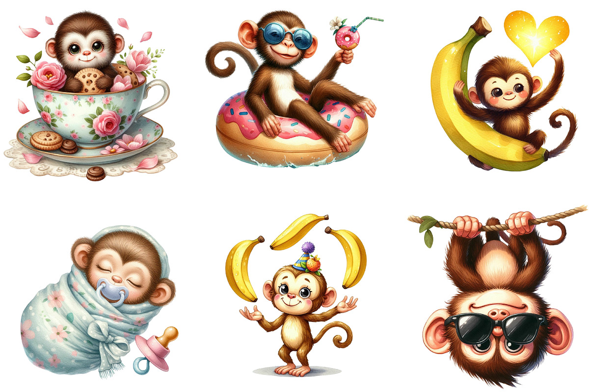 Cute Monkey Sublimation Clipart, an Illustration by DreamArtGraphic (Photo 4 of 5)