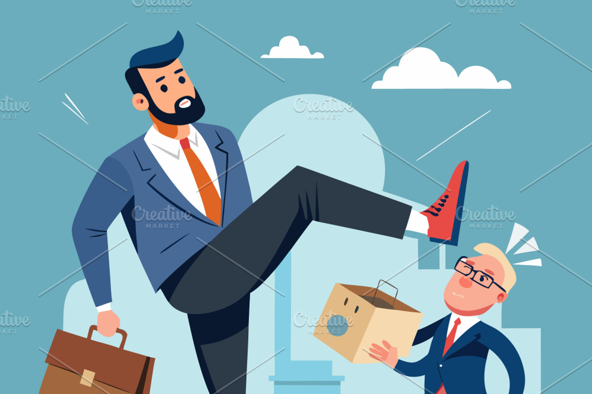 Angry businessman kicking employee, a Person Illustration by SouravDesign (Photo 3 of 3)