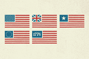 5 Hand Illustrated US Flags