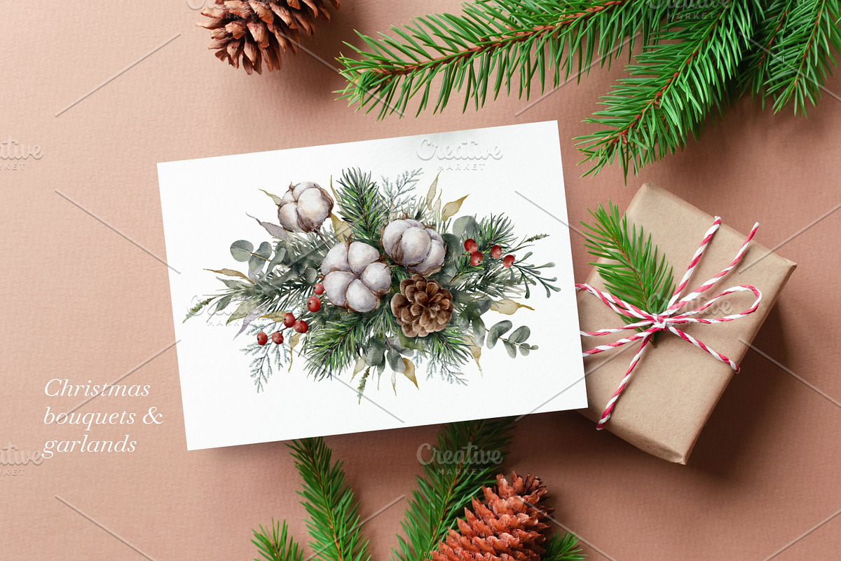 Christmas Cotton Watercolor Clipart., a Decorative Illustration by VetaDesign (Photo 5 of 7)