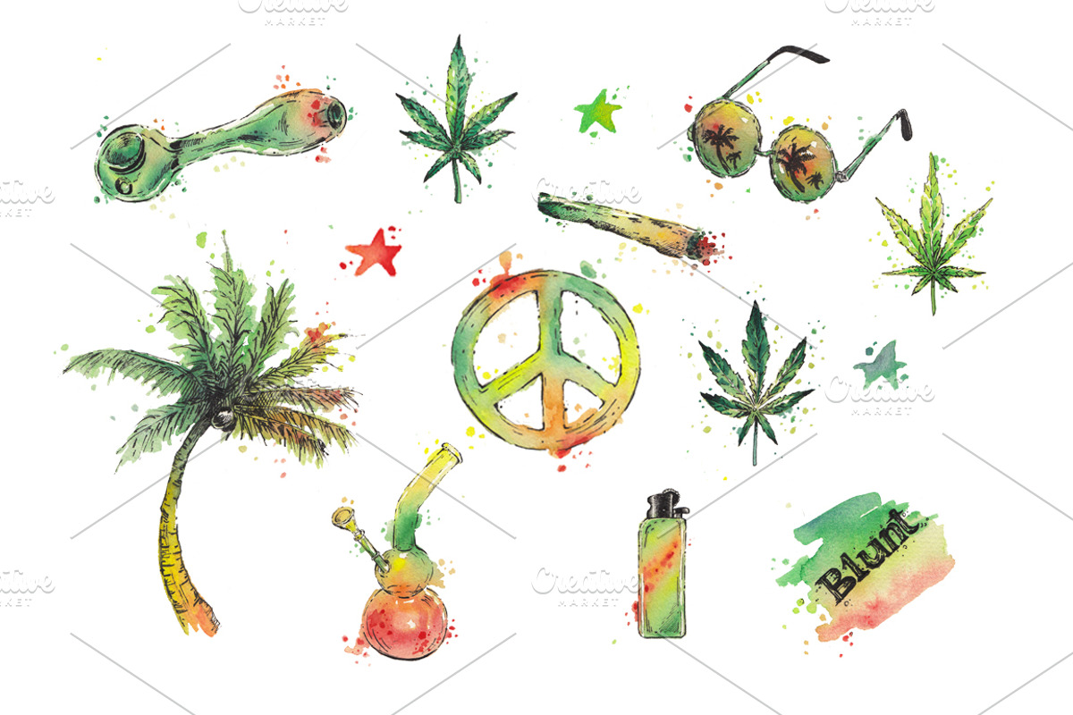 Watercolor cannabis, a Pattern Graphic by lenavetka87 (Photo 1 of 3)