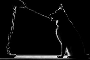 Dog sitting obediently on a leash, an Animal Photo by MistyDay