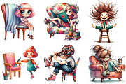 Quirky Girl with Chair Clipart, a Seasonal Illustration by DreamArtGraphic (Thumbnail 3 of 4)