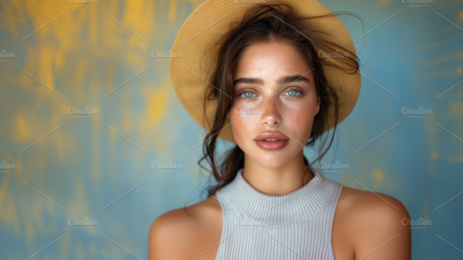 A stylish young woman sporting a summer hat and sleeveless dress, a Beauty & Fashion Photo by AS photostudio