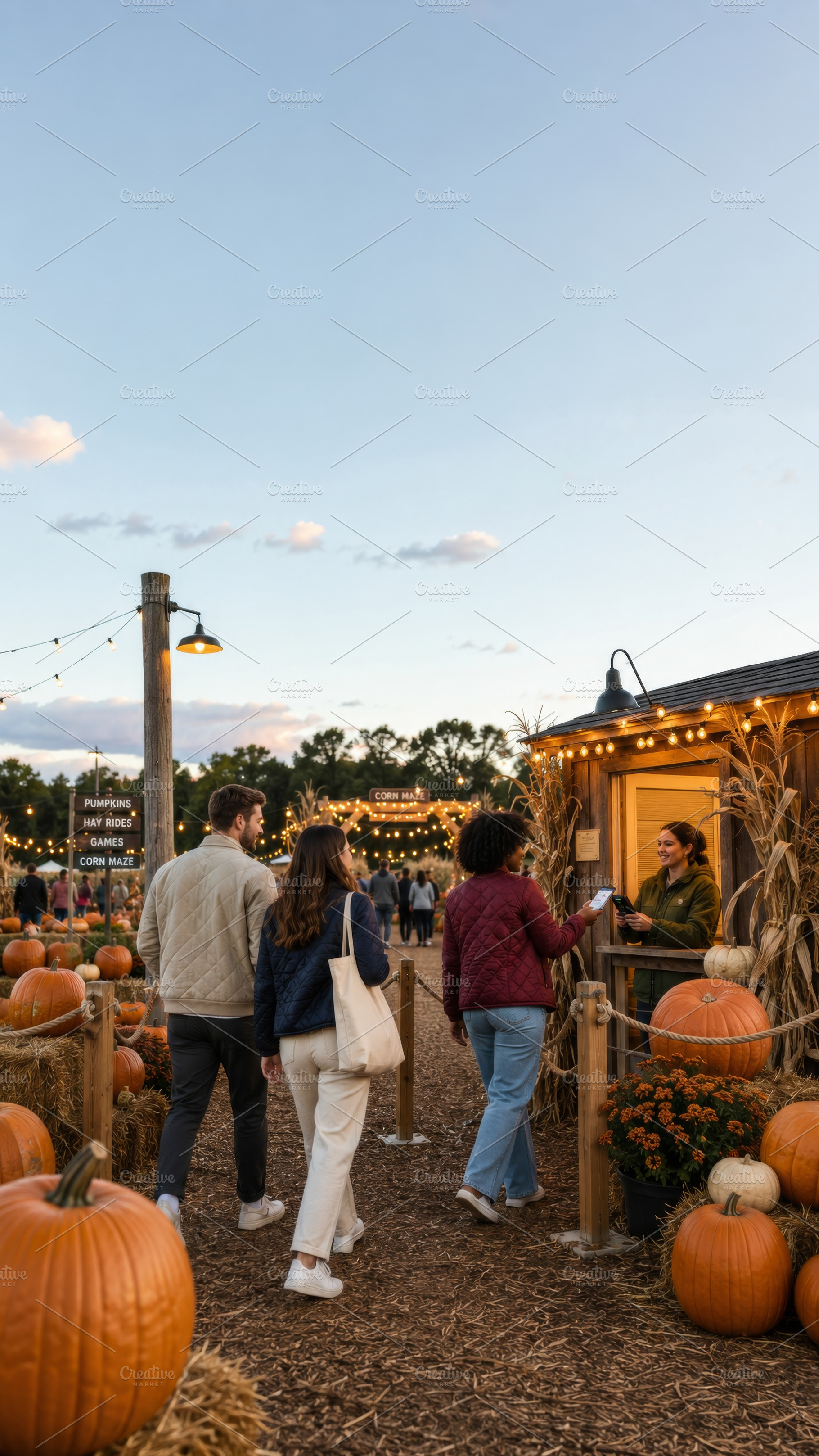 Halloween market with illuminated st, a Photo by Dvoevnore photos