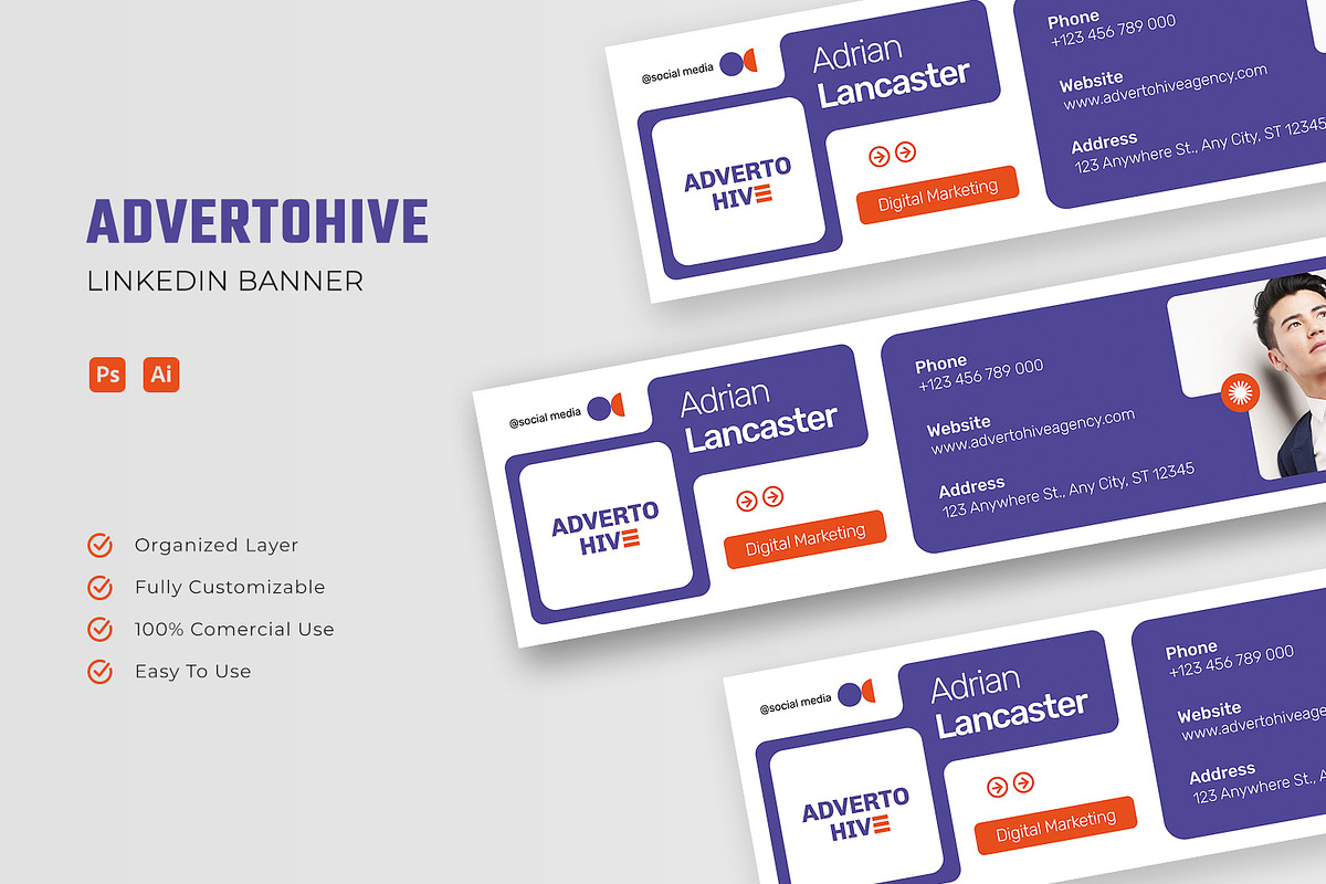 Advertohive Agency - LinkedIn Banner, a Social Media Template by Esensifiksi.studio (Photo 1 of 3)