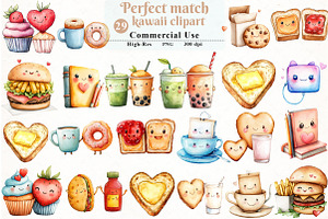 Perfect match kawaii clipart, an Illustration by Watercolor design