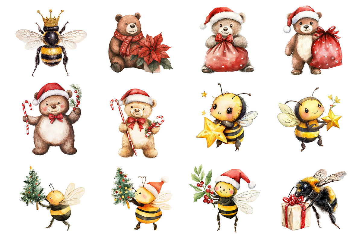 Christmas Bee and Bear Clipart, an Illustration by Design Market (Photo 3 of 3)