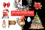 Christmas Chicken Watercolor Clipart, an Animal Illustration by ArtIrisArt (Thumbnail 3 of 6)