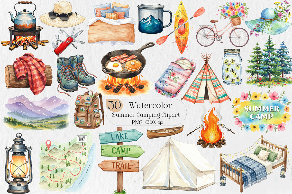 Summer Camping Clipart PNG Bundle, an Illustration by Creative Art (Photo 1 of 8)