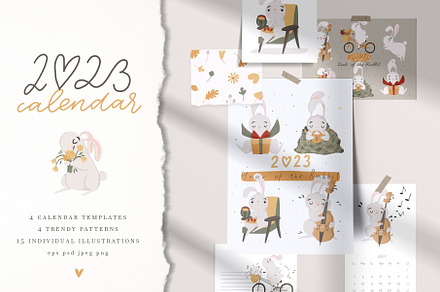 2023 rabbit calendar - 4 templates, a Stationery Template by Cute vector