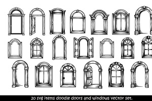 20 svg drawing of window, and doors, an Object Graphic by SketchArtStudio