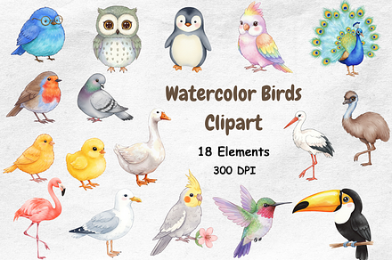 Watercolor Birds Clipart
