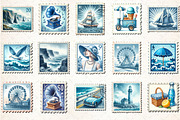 Blue Summer 1920 Postage Stamps Clip, an Illustration by Rose Art (Thumbnail 1 of 3)