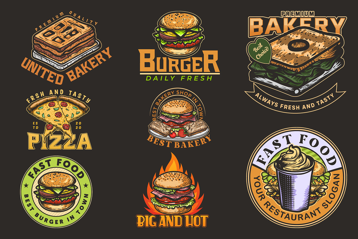 Set of bakery, fastfood, burger logo, a Branding & Logo Template by Billah Hub