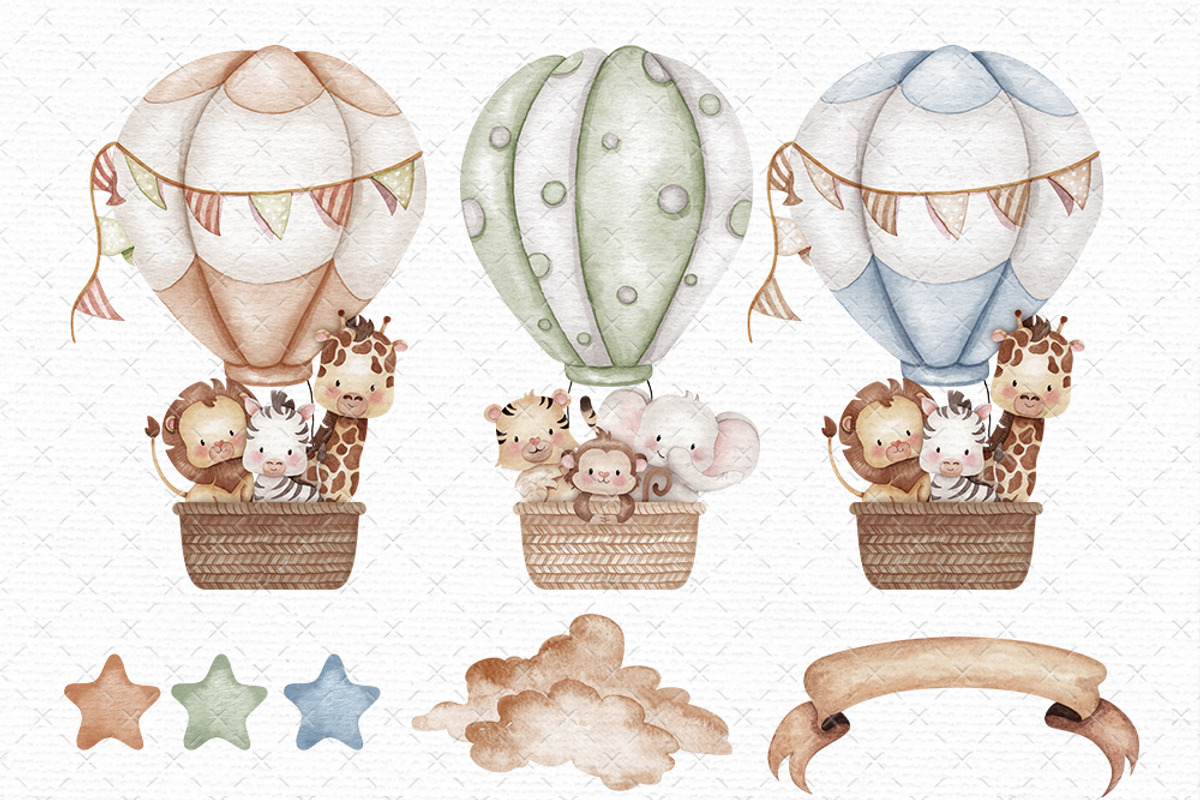 Safari Hot Air Balloon Clipart, an Illustration by Gau Silva Studio (Photo 2 of 6)